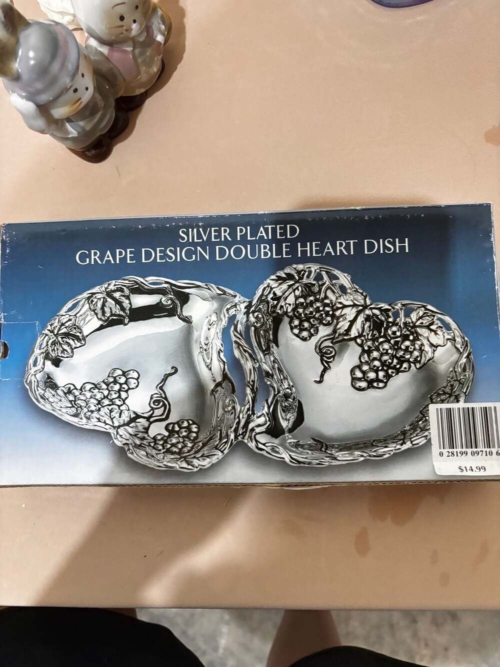 Silver Plated Grape Design Double Heart Dish